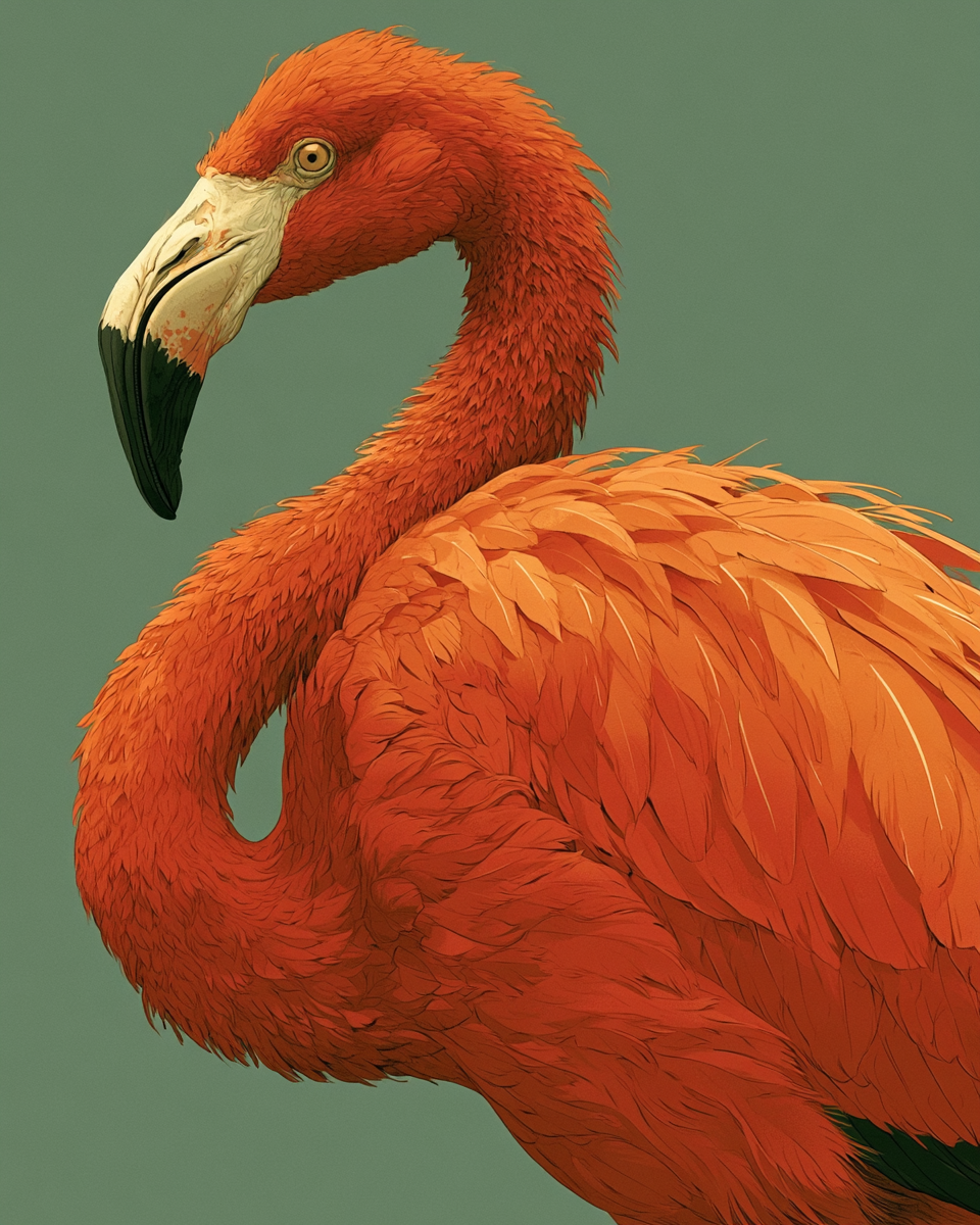 a beautiful flamingo image using 5 Blended SREF codes: 90000042 680572301 3278139926 446107457 696968 73 — created by the author in Midjourney v8.1