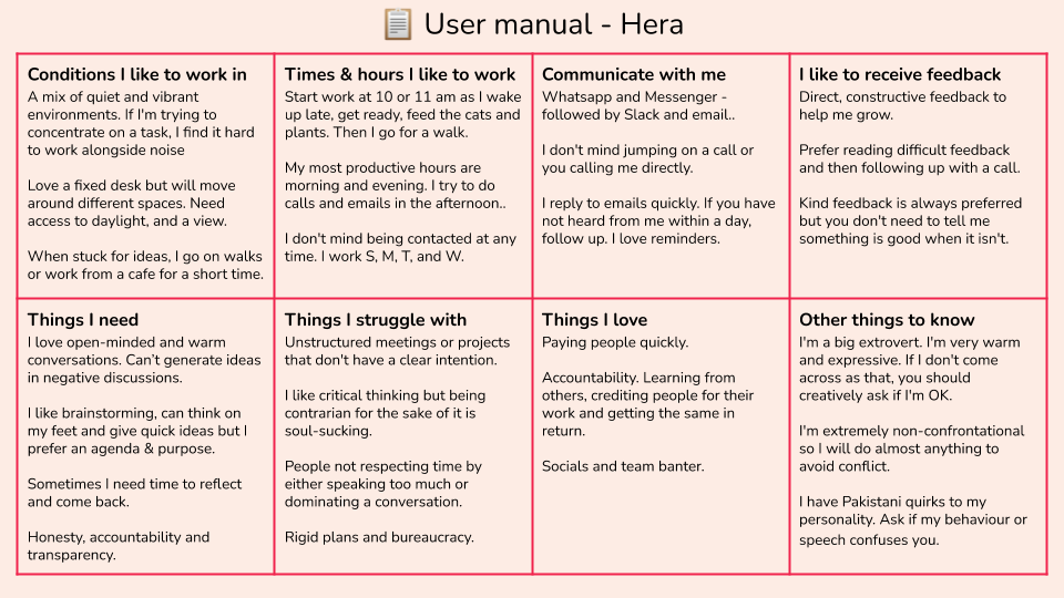 A user manual for working with me., by Hera Hussain