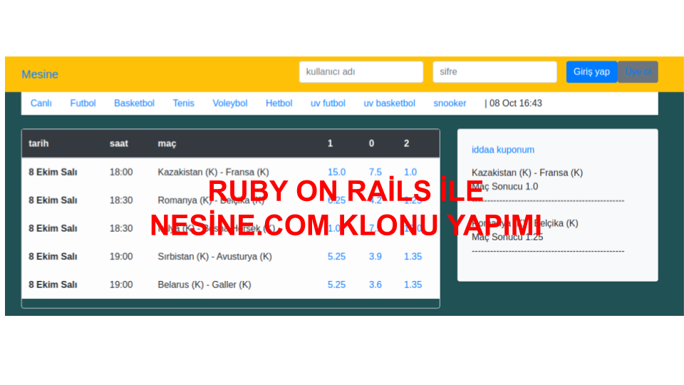 Ruby on Rails ile Nesine.com clonu (bölüm 1) | by nafi durmuş |  nafidurmus-blog | Medium