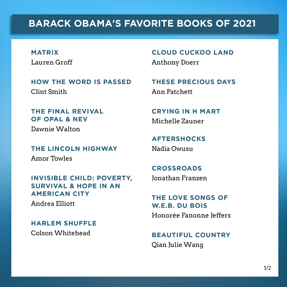 Here Are My Favorite Books, Movies, and Music of 2021 by Barack Obama