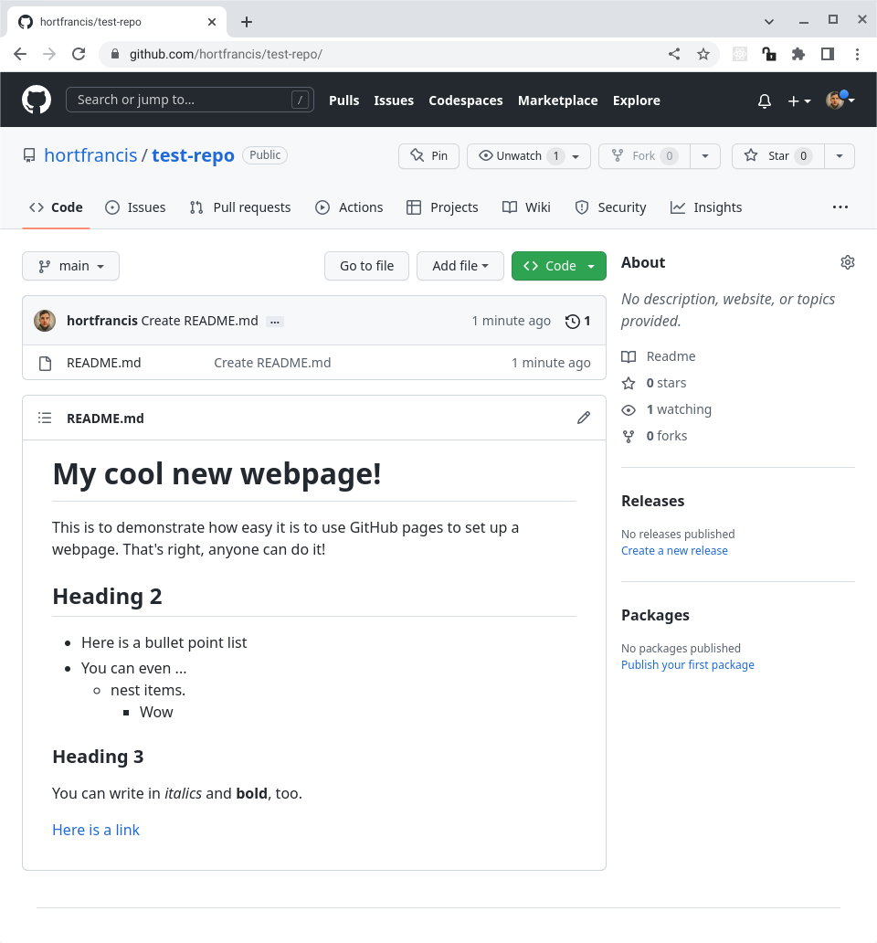 Hosting a basic webpage on GitHub Pages | by Alex Hort-Francis | Medium
