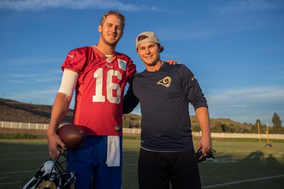 Joc Pederson visits Rams practice, by Matthew Mesa