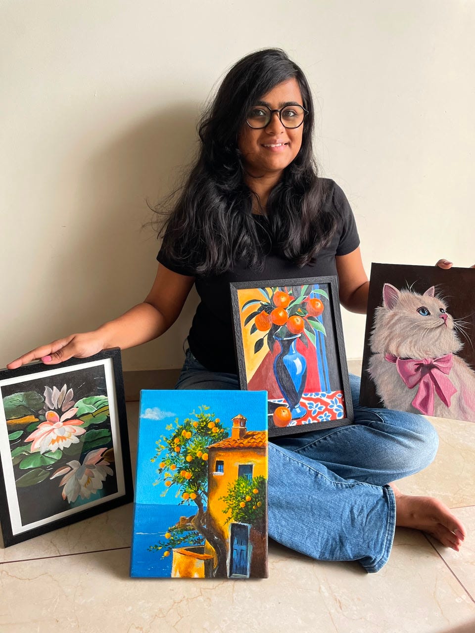 That’s me, with all four finished paintings.