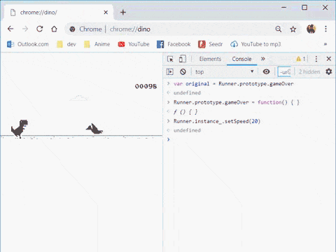 Google Chrome - Ever see the dino? Hit spacebar to play the T-Rex