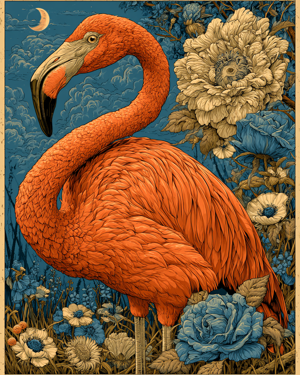 a beautiful flamingo image using SREF code: 2670409239 — created by the author in Midjourney v8.1