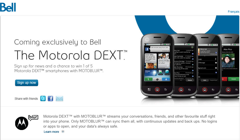 Bell Launches Motorola Dext with MOTOBLUR