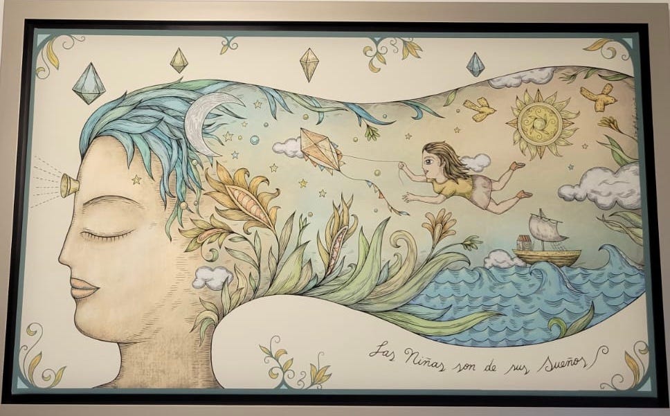 Author’s photo. Art by Fito Espinosa. Caption: las niñas son de sus sueños — girls are of their dreams.