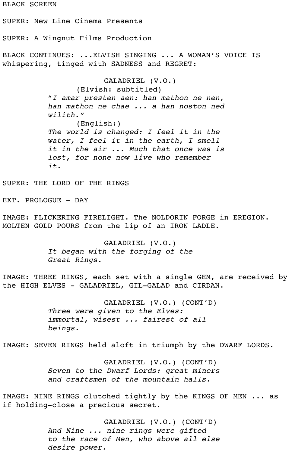 Screenplay Edit: “The Lord of the Rings: The Fellowship of the