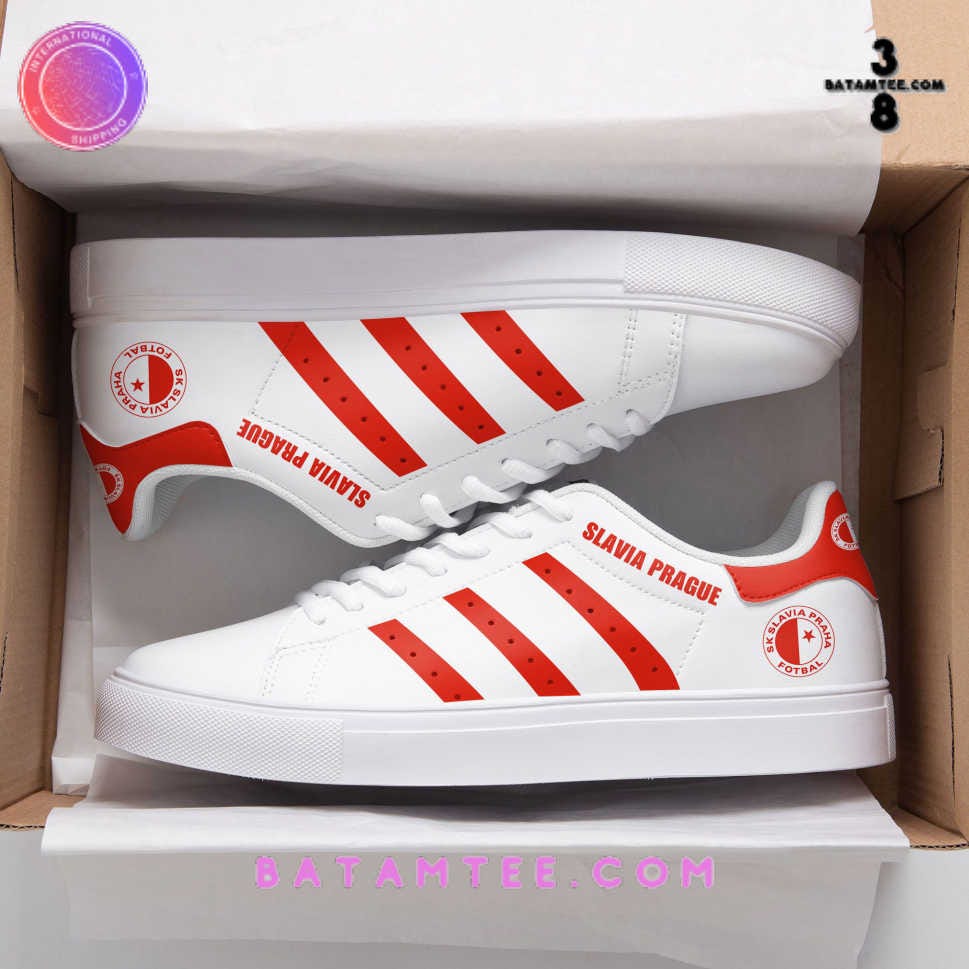 Slavia Prague White Red Stripes Stan Smith Shoes by Batamtee