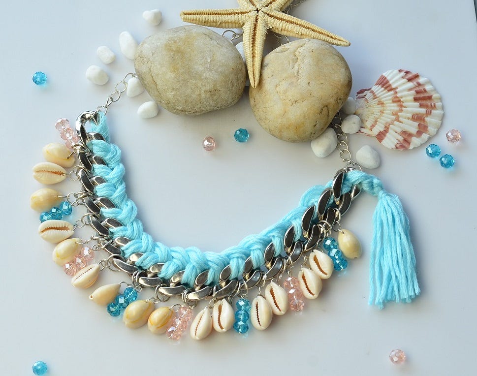 Shell And Chain Tutorial of a chains necklace with shell and wool | by Mengting He | Medium