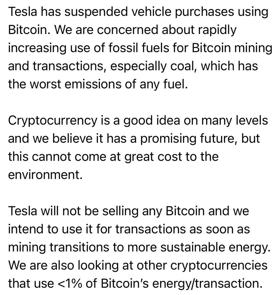 Elon Musk Tweet on Bitcoin Energy Demands