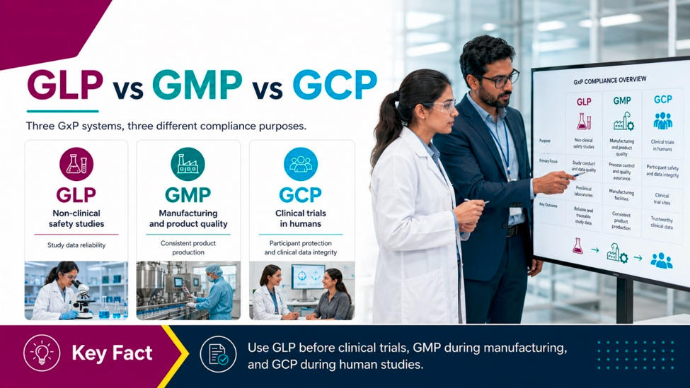 GLP vs GMP vs GCP (Image Generated by AI)