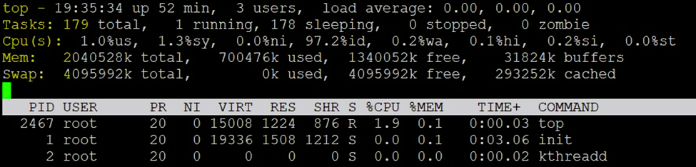 Sorting processes by CPU and memory usage in top — screenshot captured by the author