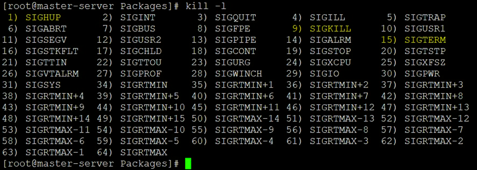 Displaying available Linux signals using kill -l — screenshot captured by the author