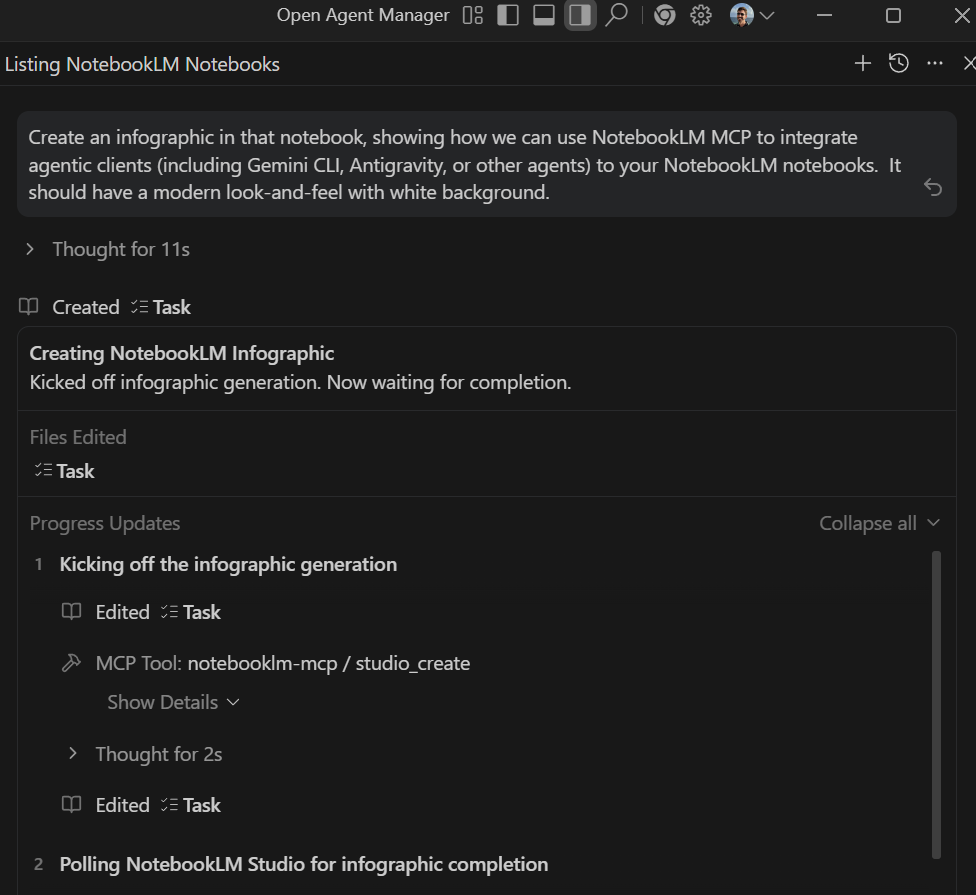 Antigravity response to “create an infographic…”