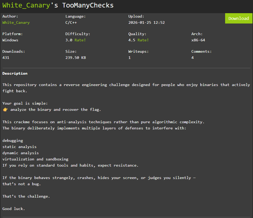 crackmes.one — White_Canary’s TooManyChecks WriteUp (Turkish)