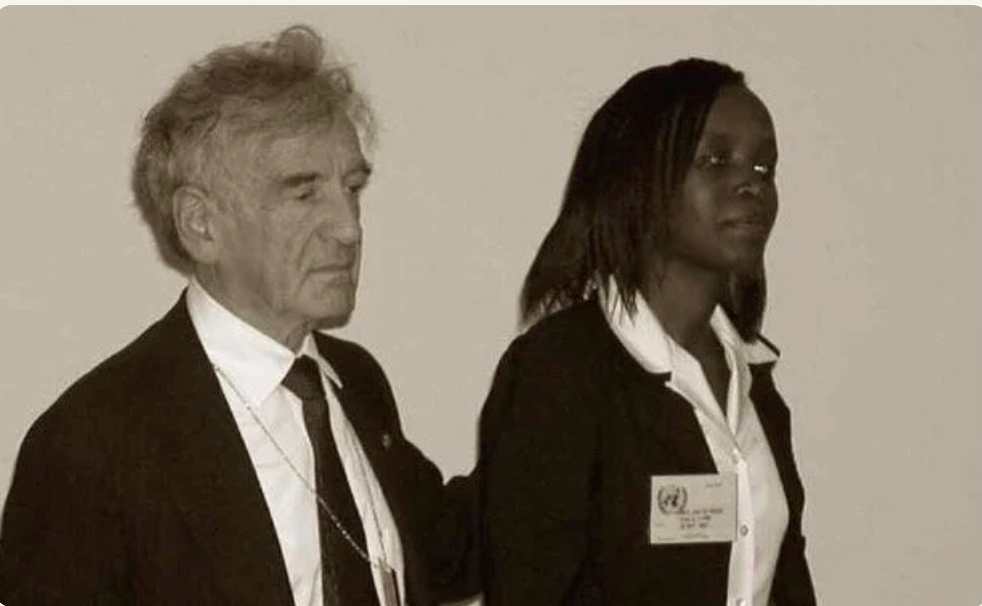 Photo by Fred Mednick at United Nations: Elie Wiesel and Jacqueline Murekatete