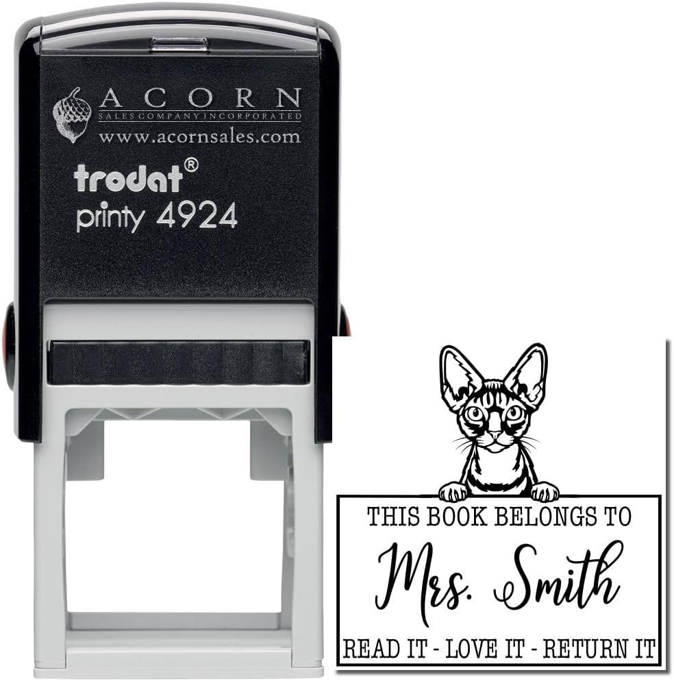 Self-Inking Square Devon Rex Peeking Cat Customized Stamp - Acorn