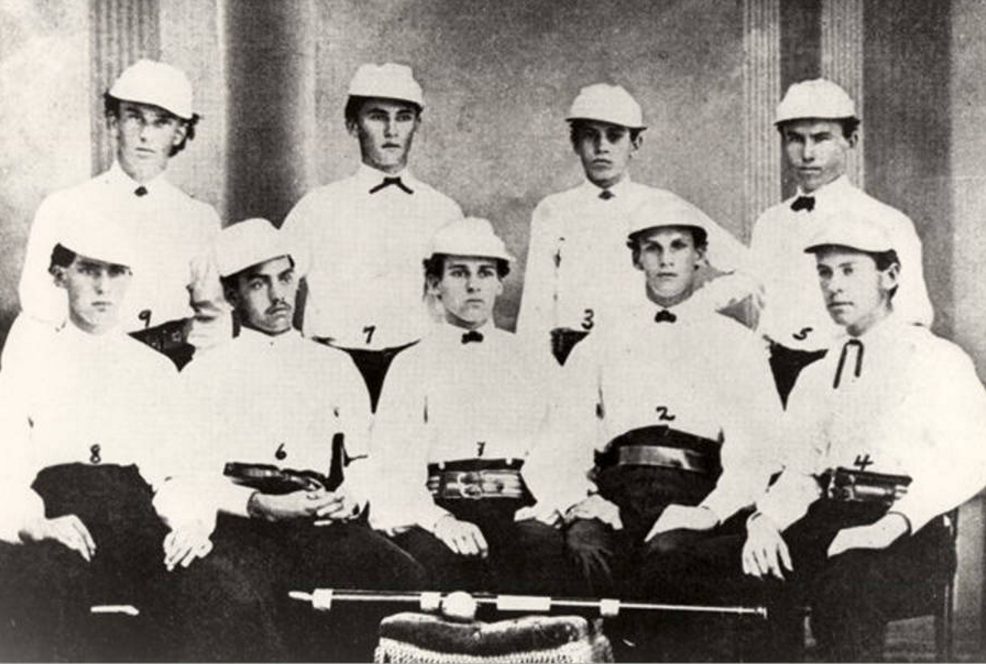 Oberlin College Resolutes, 1868, featuring Black pitcher Simpson Younger (№6), who did not play in MLB but is a pioneer. Born in slavery, at the age of 13 enlisted in the 27th United States Colored Troops. Today his name is displayed on Plaque B-43 at the African American Civil War Memorial in Washington, DC.