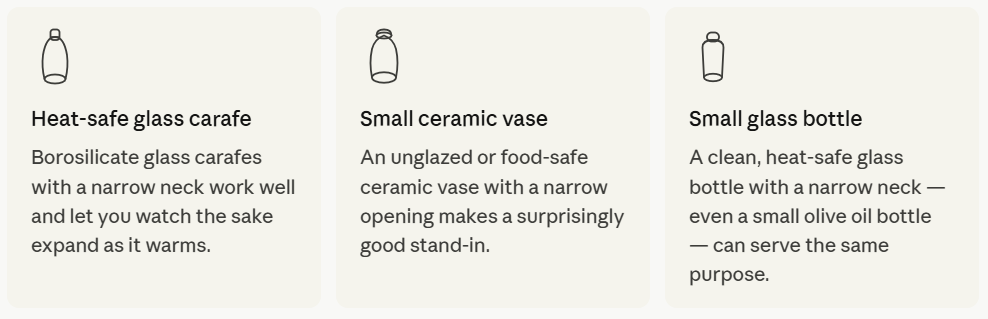 Recommended sake vessels for warm sake