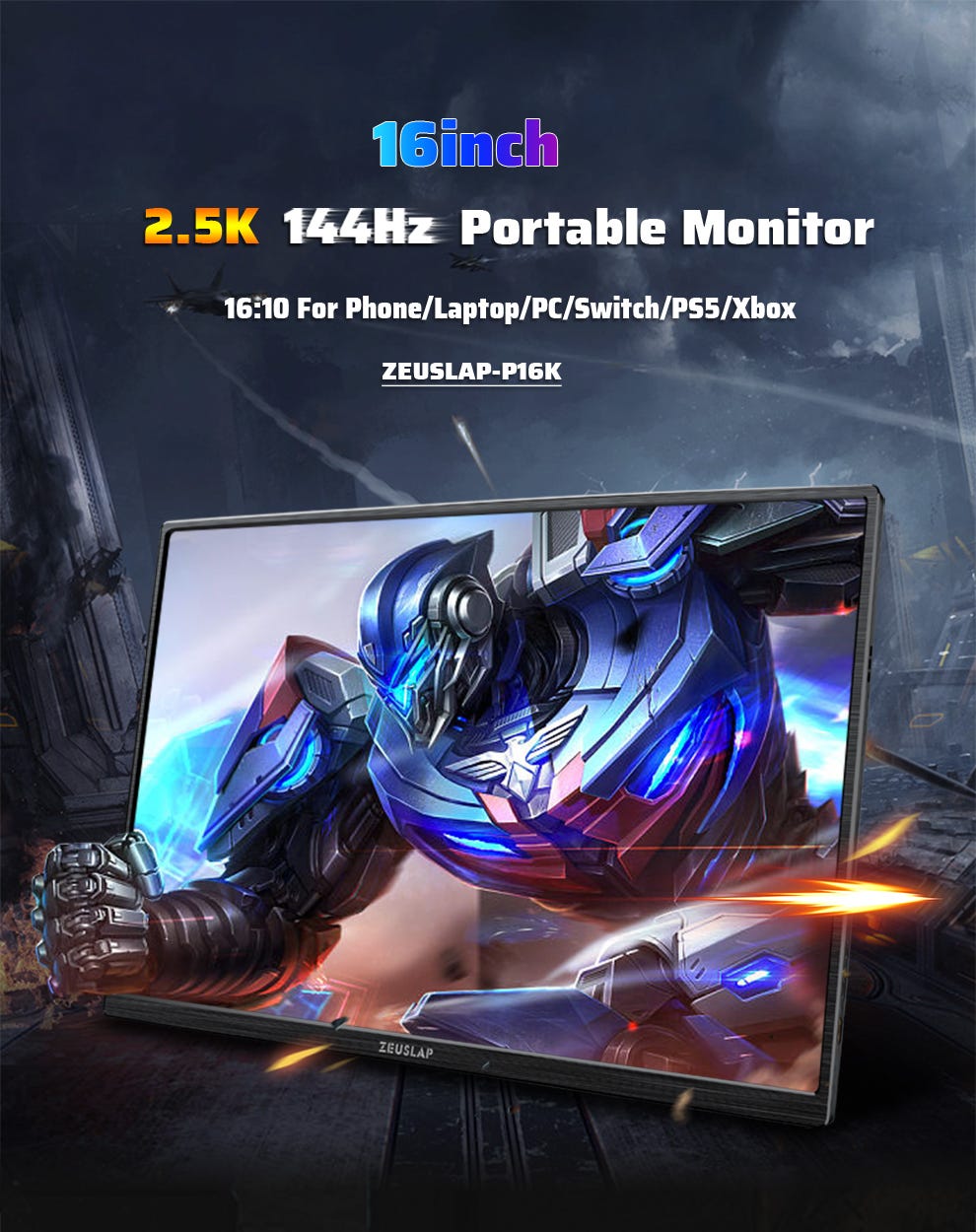 ZEUSLAP 16" 2.5K 144hz Portable Monitor 2560*1600 16:10 100%sRGB 500Cd ...