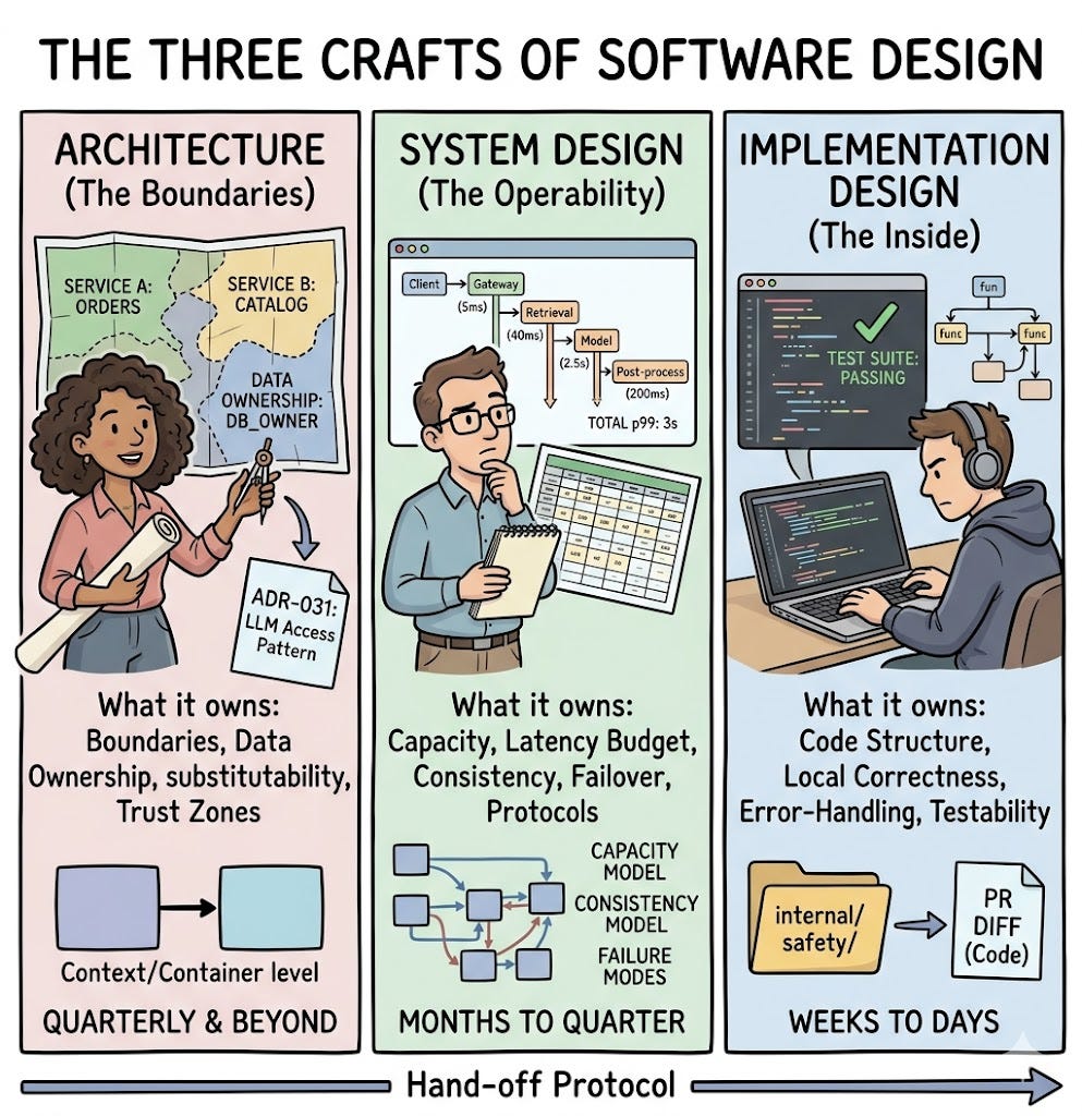 Software Architecture vs System Design vs Implementation Design