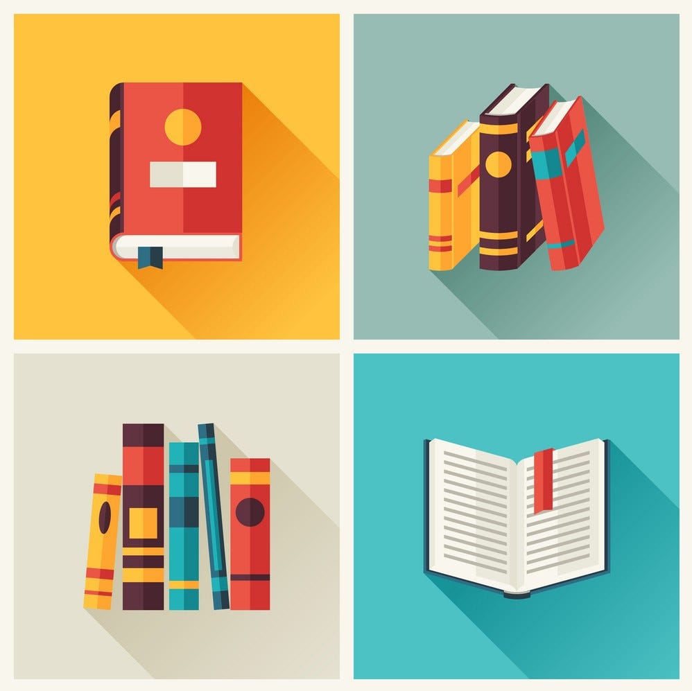 4 panels of different textbooks