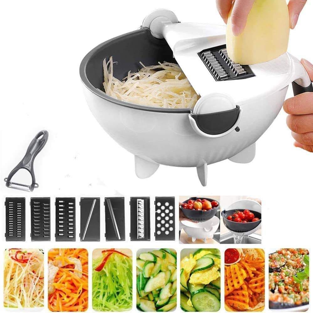 Multifunction 9in1 Manual Veggie Slicer Kitchen Gadgets with Drain